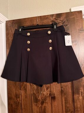 Flying Tomato Navy Circle Skater Skirt with Decorative Gold Buttons